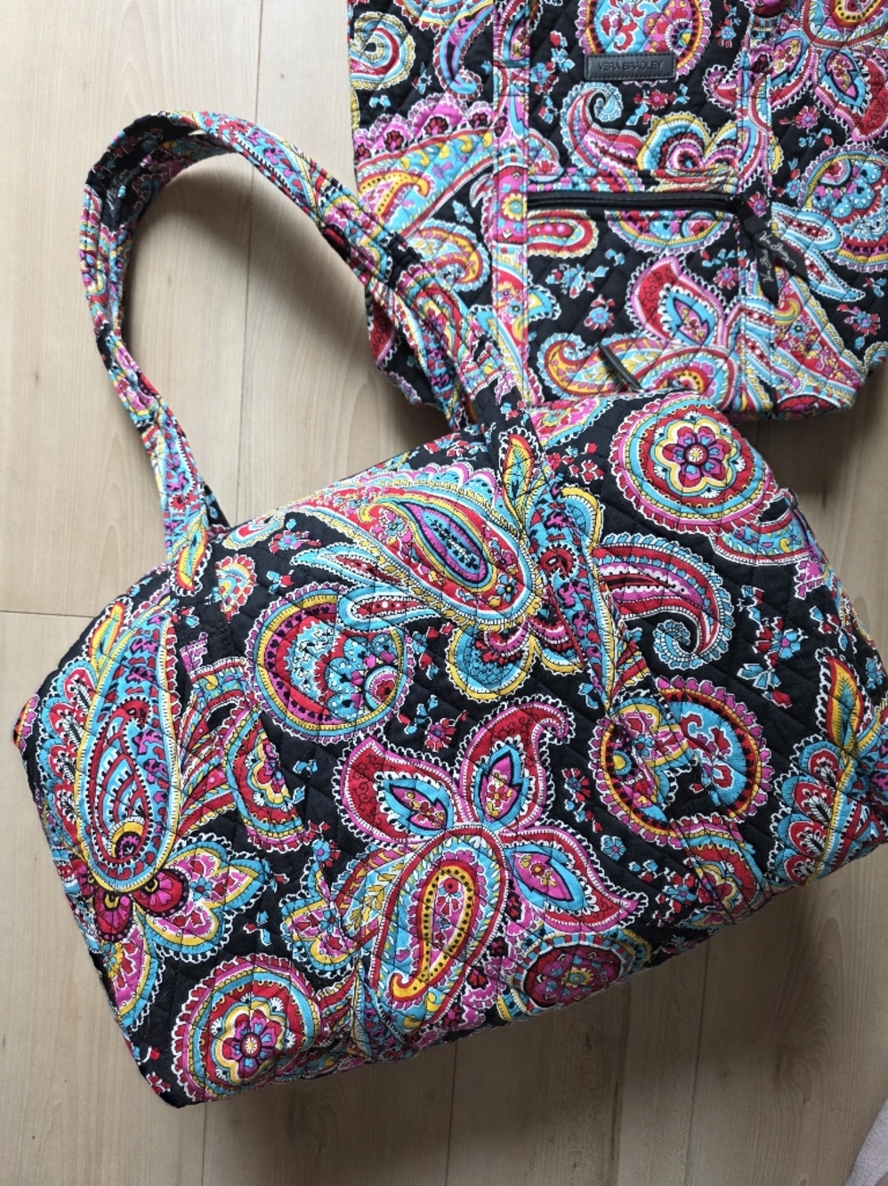 Bundle Vera Bradley Travel Bags Quilted Paisley Weekender Tote Bag Black Printed - Picture 9 of 9